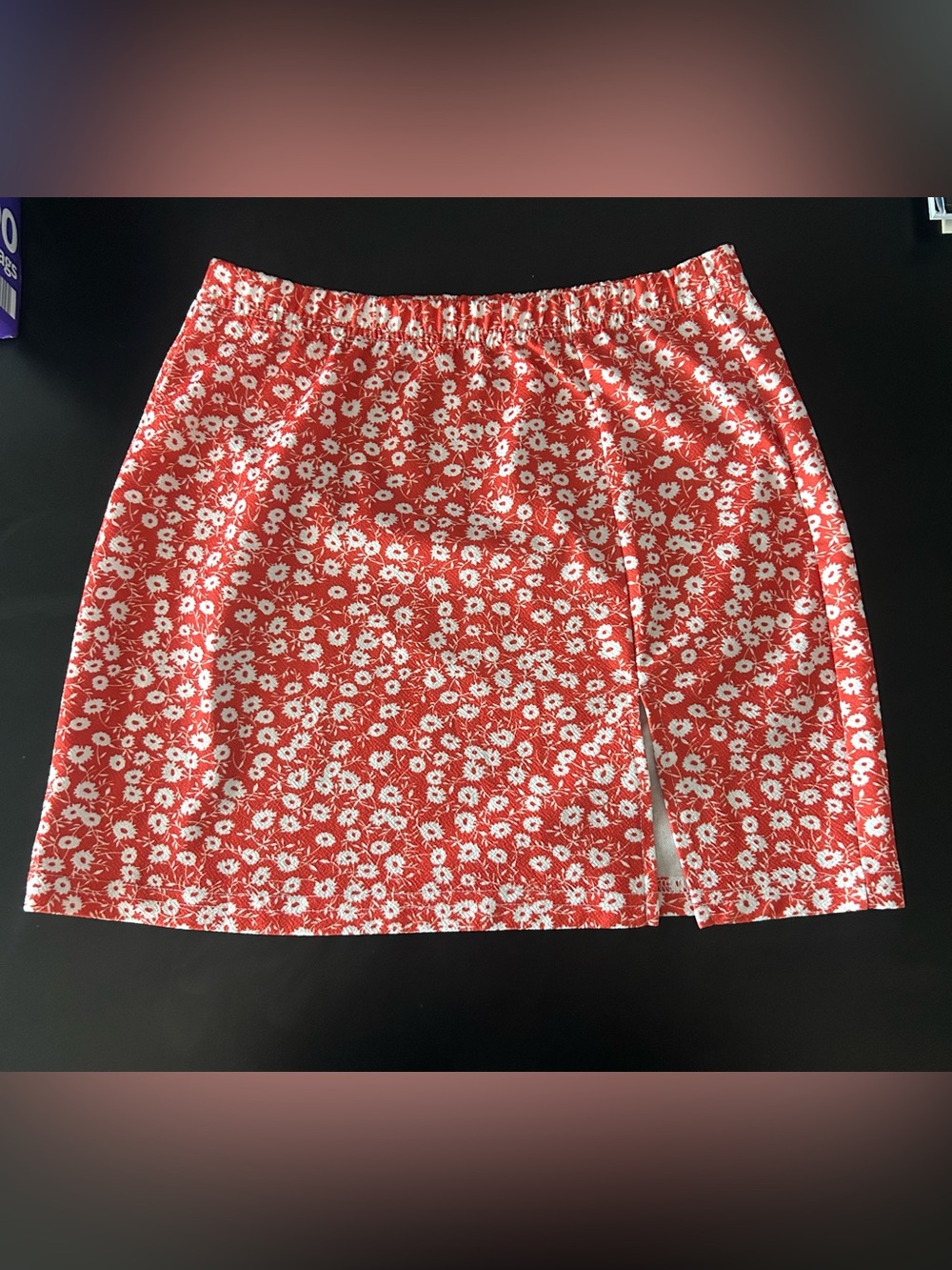 Red Floral Mini Skirt with Side Slit